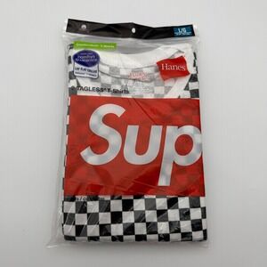 Supreme Hanes Checker Tagless Tees 2-Pack Mens Large Black White S/S 2018 NEW